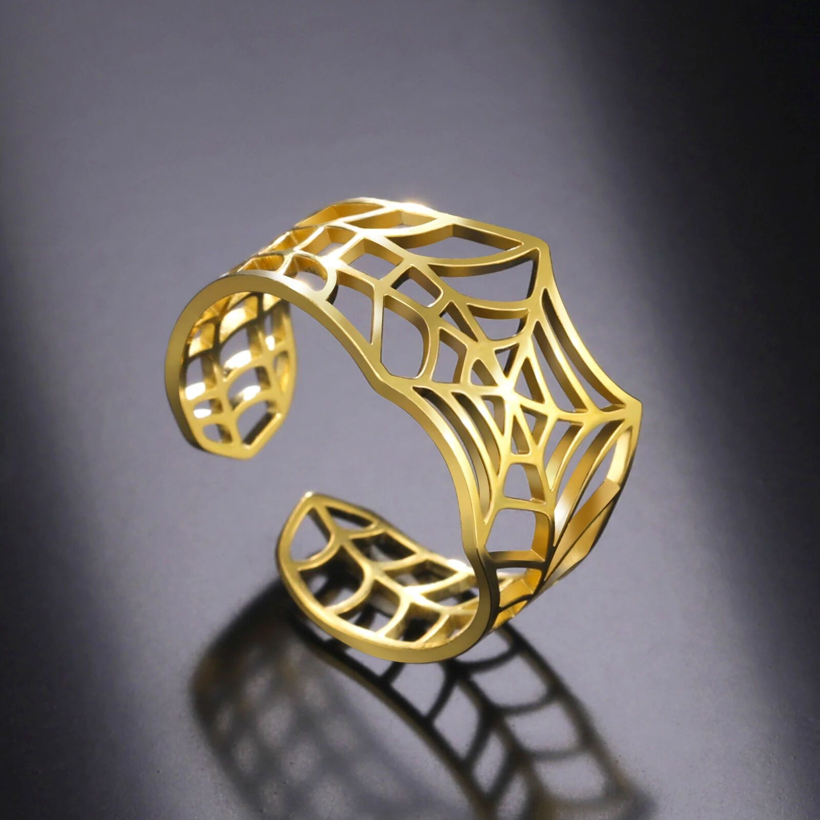 Adjustable Spider Web Open Ring Unisex Stainless Steel Gothic Halloween Accessor